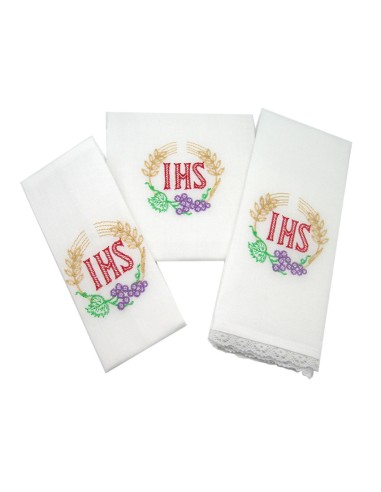 Juego De Altar Bordado 3 Piezas Ihs Dentro Circulo De Espigas Y Uvas