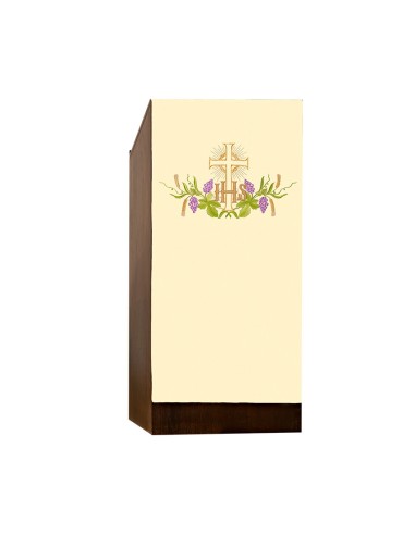 Cubre Ambon Bordado Ihs Con Cruz Superior Kmo 023 Parra Y Uvas Debajo Ecru