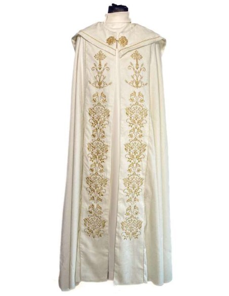 Capa Pluvial Bordada Cruz con 2 espigas y cenefa floral