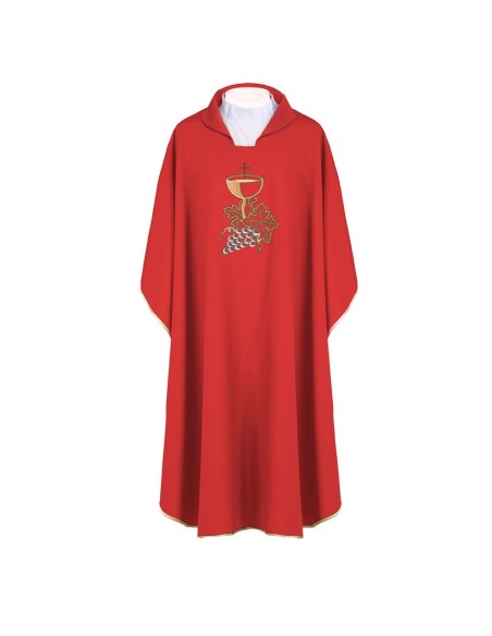 Casulla Bordada Caliz Con Hojas De Parra Kor/208 Roja
