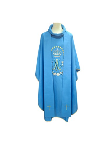 Casulla Bordada Mariana Azul Corona...