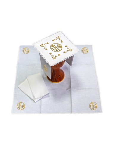 Juego De Altar Lino Bordado JHS Dentro Circulo sdm003