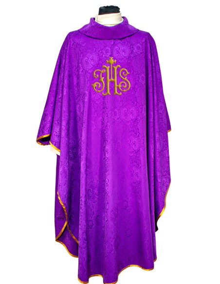Casulla Adamascada Bordada Jhs Morada