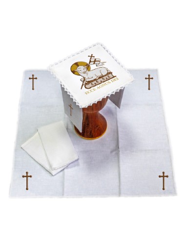 Juego De Altar Lino Bordado Cordero sdm007