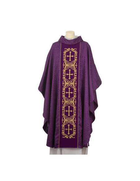 Conjunto 4 Casullas Cinco Cruces Dentro Cenafa Tela Adamascada Sobre Galon Central