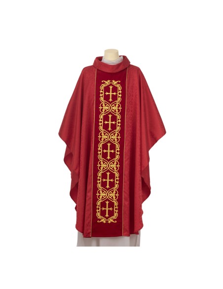 Conjunto 4 Casullas Cinco Cruces Dentro Cenafa Tela Adamascada Sobre Galon Central