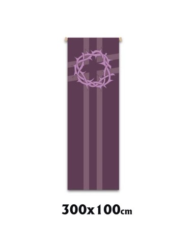 Estandarte Liturgico Morado Cuaresma Corona De Espinas Cruz Fondo 300x100cm