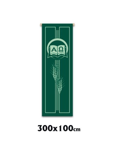 Estandarte Liturgico Verde Libro Alfa Y Omega Y Espigas 300x100cm