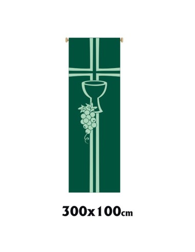Estandarte Liturgico Verde Caliz Y Uvas Con Cruz Fondo 300x100cm