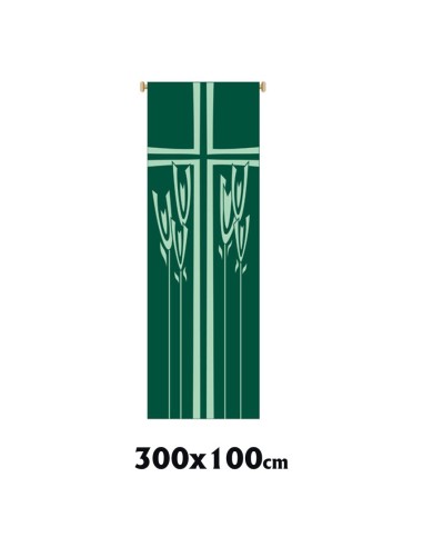Estandarte Liturgico Verde Espigas Con Cruz Fondo 300x100cm