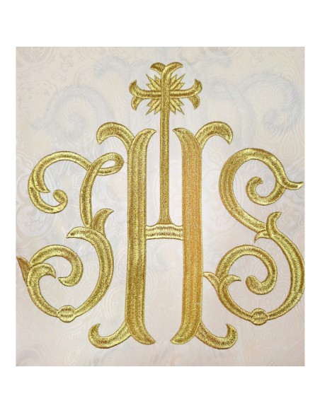 Casulla Adamascada Bordada Jhs Crema