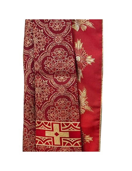 Capa Pluvial Roja Tipo Damasco Cruces Y Cruz Con Uvas Detras Con Estola