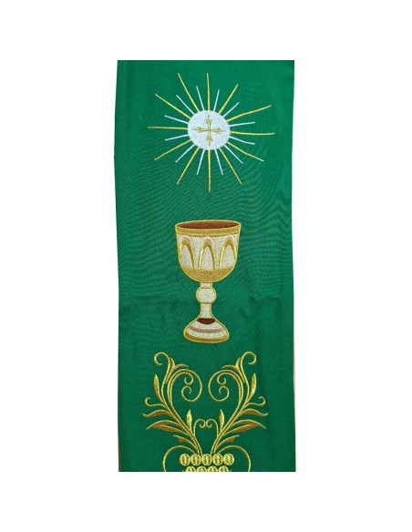 Estola Bordada Caliz Forma Con Rayos Y 6 Racimos De Uvas Con Adornos Verde