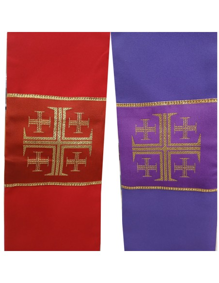 Estola Reversible Morada -Roja Estampada Cruz Griega
