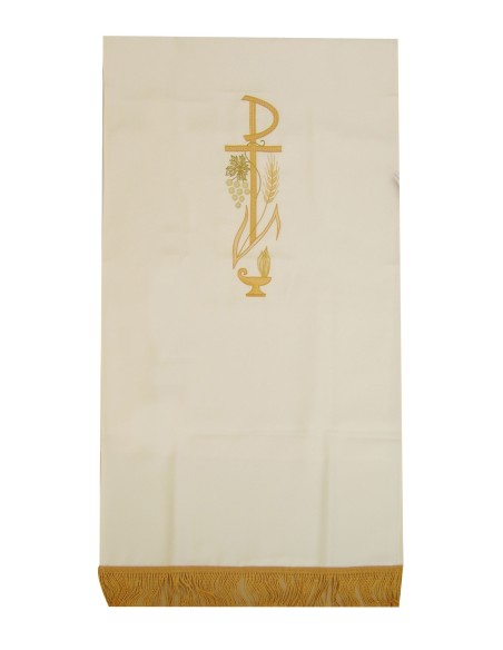 Capa Pluvial Roja Tipo Damasco Cruces Y Cruz Con Uvas Detras Con Estola