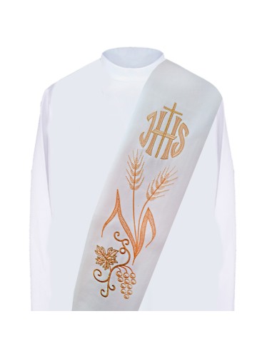Estola Diaconal Blanca Bordada Jhs