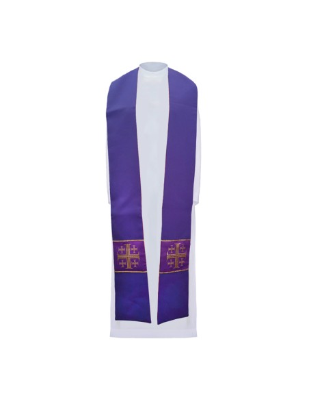Estola Reversible Morada -Roja Estampada Cruz Griega