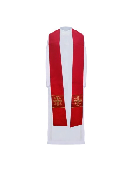 Estola Reversible Morada -Roja Estampada Cruz Griega
