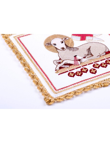 Juego De Altar Lino Cordero Bordado Cenefa Dorada 18-5015
