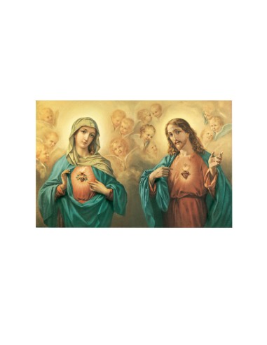 Estampa Con Oracion S-93/1 Sagrados Corazones De Jesus Y Maria 7x11cm
