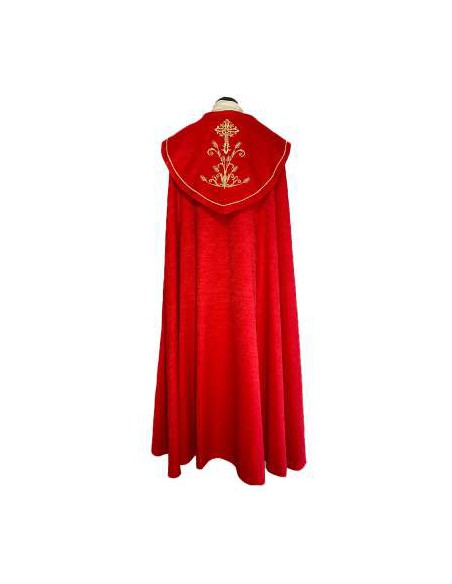 Capa Pluvial Bordada Cruz Con 2 Espigas Y Cenefa Floral Roja