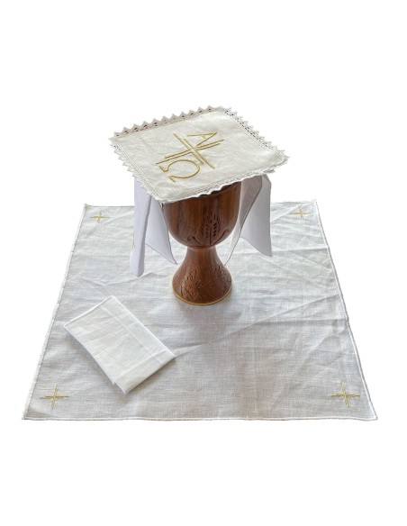Juego De Altar Lino Bordado Alfa y Omega SDM16