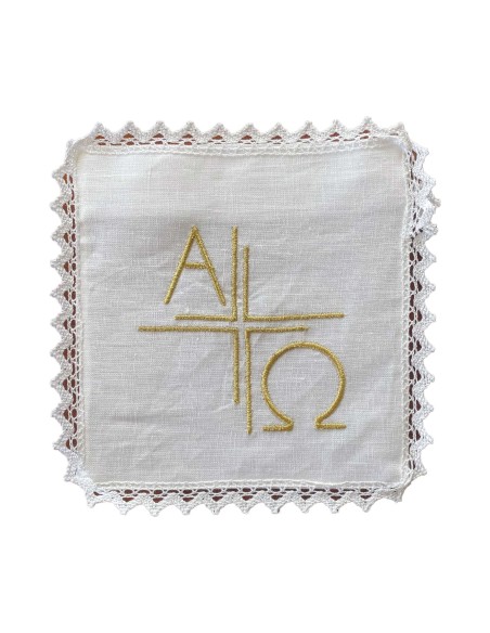 Juego De Altar Lino Bordado Alfa y Omega SDM16
