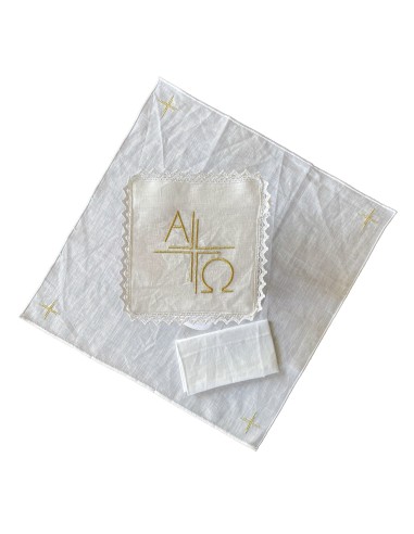 Juego De Altar Lino Bordado Alfa y...