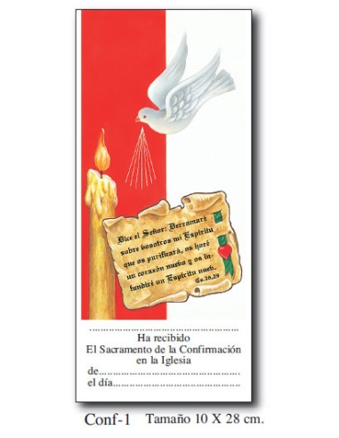 Diploma Confirmacion Mod Conf.1 28x10cm Paloma Y Vela Rojo
