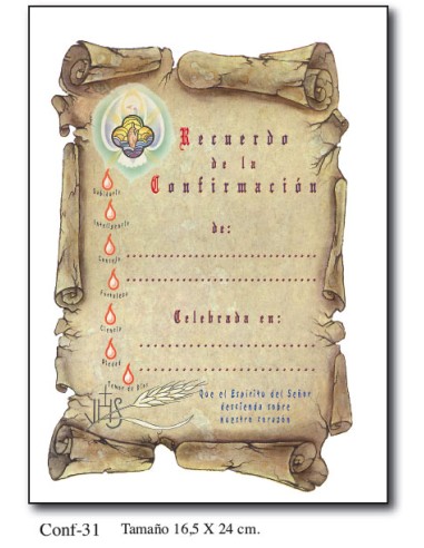 Diploma Confirmacion Mod Conf.31 27x16.5cm Pergamino