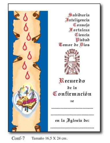 Diploma Confirmacion Mod Conf.7 27x16.5cm Dones Del Espiritu Santo