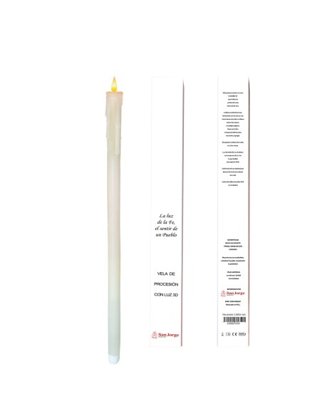 Vela Procesion Led 2.3X80cm Tacto Cera Natural A Pilas No Incluidas