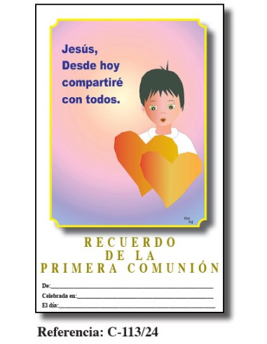 Lamina Primera Comunion 21. 5 X 34cm Jesus Desde Hoy Compartire C-113/24