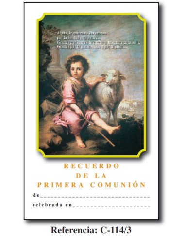 Lamina Primera Comunion 21. 5 X 34cm Jesus Buen Pastor C-114/3 De Murillo