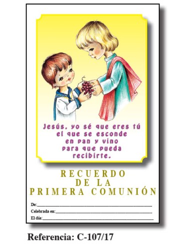 Lamina Primera Comunion 21. 5 X 34cm Jesús Con Niño C-107/17