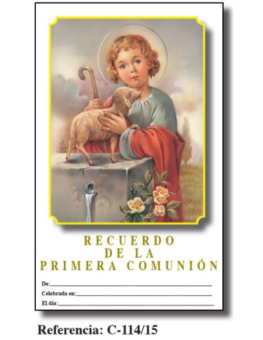 Lamina Primera Comunion 21. 5 X 34cm Niño Jesús Con Cordero C-114/15