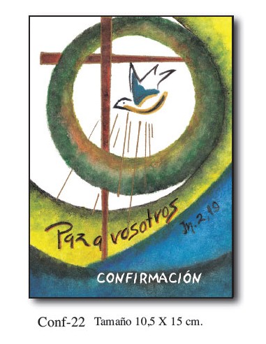 Recuerdo Confirmacion Mod Conf.22 10. 5x15cm Fondo Verde Y Azul Circulo Y Paloma