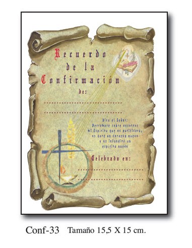 Diploma Confirmacion Mod Conf 33 15.5x15cm Pergamino