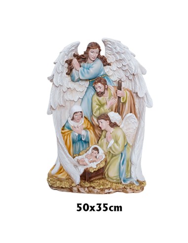 Sagrada Familia con Angel protector 50x35cm y angelito arrodillado