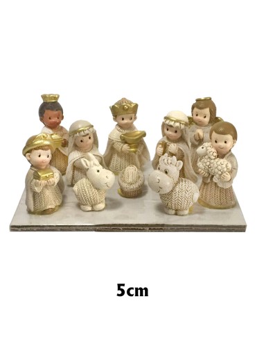 Nacimiento Infantil 10 Figuras De 5cm PCA 5 Caja Transparente tela espigada tonos marrones