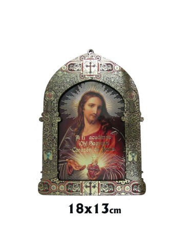 Capilla 13. 5x18cm Corazon De Jesus Brillo Oro Marco Decorado Estilo Bizantino