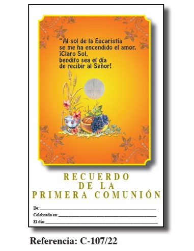 Lamina Primera Comunion 21. 5 X 34cm...