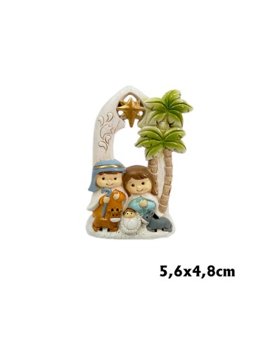 Nacimiento Res 9x6cm Sagrada Familia Infantil Pt Con Pesebre Y Dos Palmeras