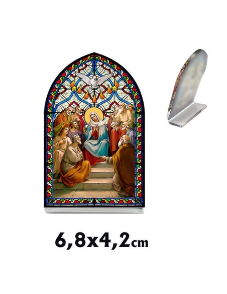 Placa Vidriera Pentecostes 6. 8x4. 2cm Con Pie Doblado Con Caja
