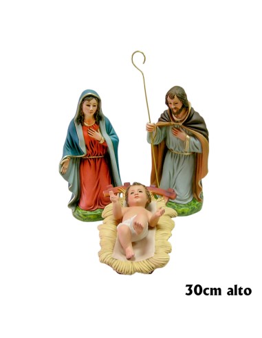 Nacimiento Esc 3 Figuras 30cm Niño Con Cuna San Jose Y Virgen Arrodillados