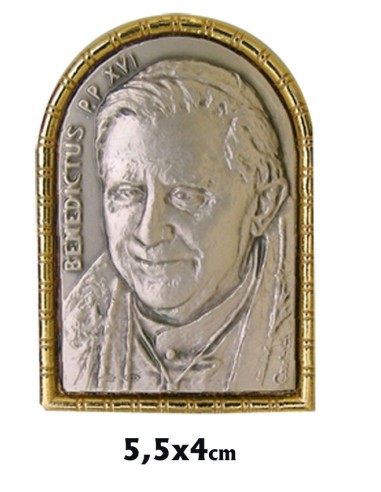 Cuadro Oval Papa Benedicto XVI Baño Plata Borde Dorado 5. 5x4cm