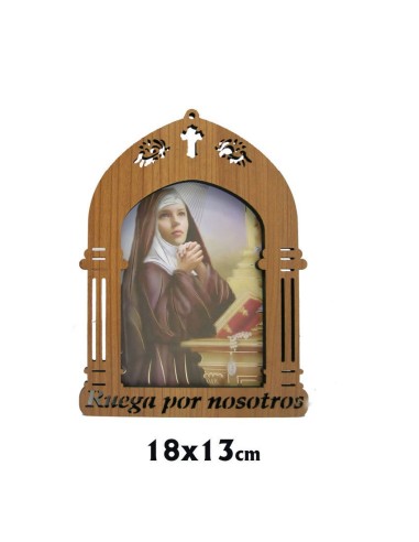 Capilla 13x18cm Santa Rita Brillo Oro Y Marco Grabado Ruega Por Nosotros