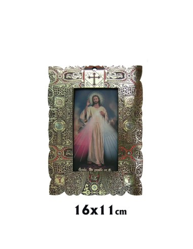 Capilla Rectangular 11x16cm Jesus Misericordioso Brillo Oro Marco Decorado Estilo Bizantino