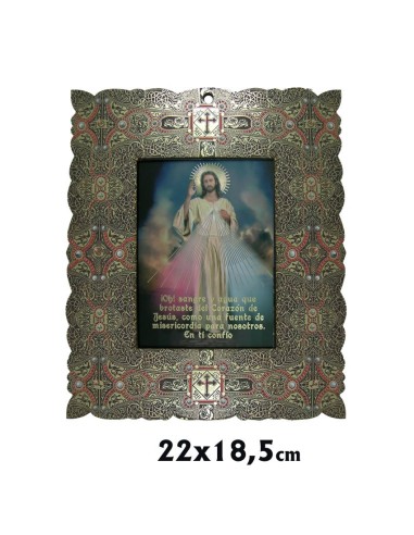 Capilla Rectangular 19x22cm Jesus Misericordioso Brillo Oro Marco Decorado Estilo Bizantino