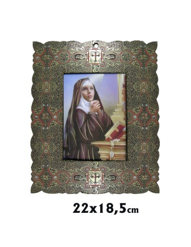 Capilla Rectangular 19x22cm Santa Rita Brillo Oro Marco Decorado Estilo Bizantino